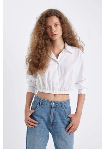 Oversize Geniş Kalıp Basic Düz Etek Ucu Lastikli Poplin Uzun Kollu Gömlek D4006AX24AU