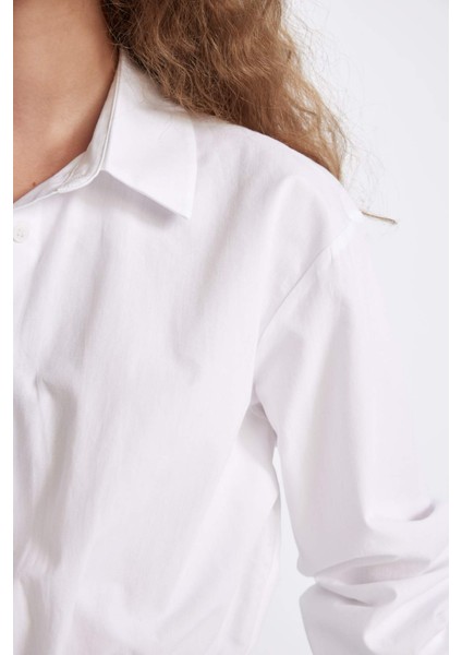 Oversize Geniş Kalıp Basic Düz Etek Ucu Lastikli Poplin Uzun Kollu Gömlek D4006AX24AU
