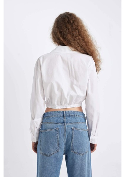 Oversize Geniş Kalıp Basic Düz Etek Ucu Lastikli Poplin Uzun Kollu Gömlek D4006AX24AU