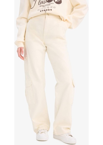 Straight Fit Gabardin Pantolon Kargo Cepli Normal Bel Düz Paça D3762AX24AU