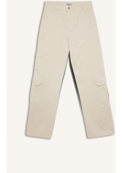 Straight Fit Gabardin Pantolon Kargo Cepli Normal Bel Düz Paça D3762AX24AU