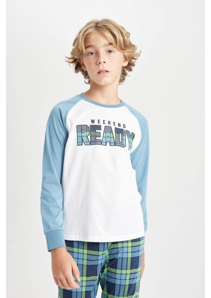 Erkek Çocuk Pijama Takımı Baskılı Uzun Kollu Üst Beli Lastikli Uzun Alt D4365A824WN