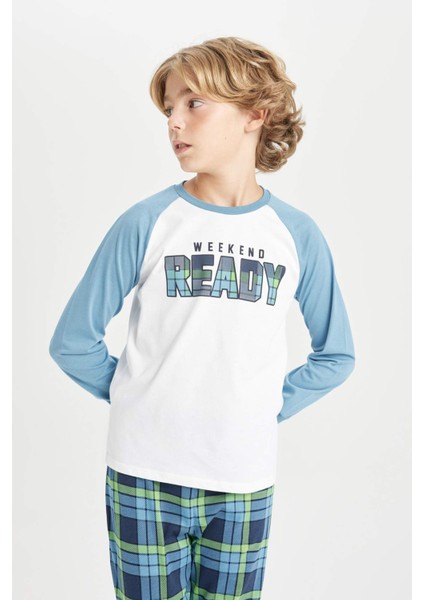 Erkek Çocuk Pijama Takımı Baskılı Uzun Kollu Üst Beli Lastikli Uzun Alt D4365A824WN