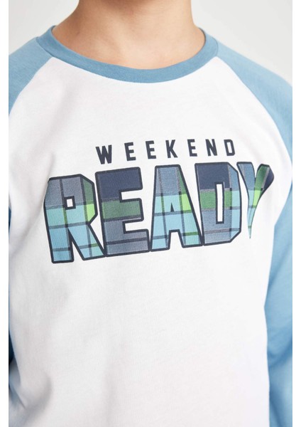 Erkek Çocuk Pijama Takımı Baskılı Uzun Kollu Üst Beli Lastikli Uzun Alt D4365A824WN