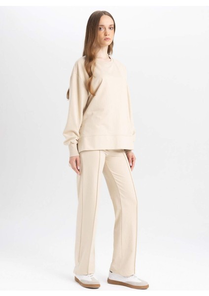 Wide Leg Geniş Bol Paça Eşofman Altı Beli Lastikli Basic Düz D4805AX24AU