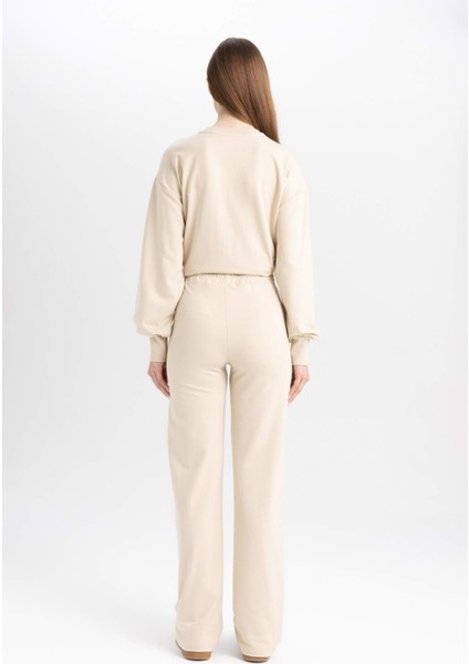 Wide Leg Geniş Bol Paça Eşofman Altı Beli Lastikli Basic Düz D4805AX24AU