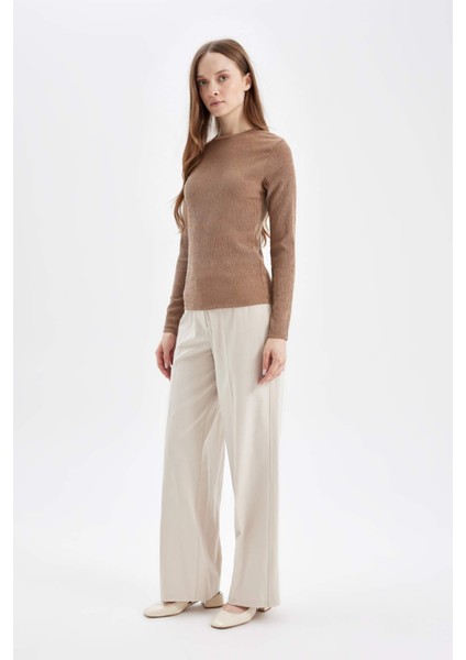 Bisiklet Yaka Bürümcük Basic Düz Uzun Kollu Tişört D5020AX24AU