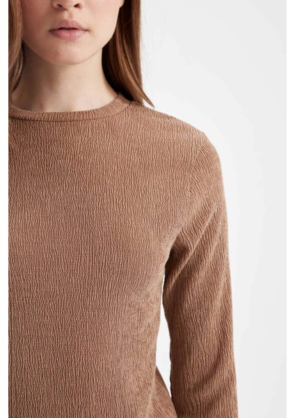 Bisiklet Yaka Bürümcük Basic Düz Uzun Kollu Tişört D5020AX24AU