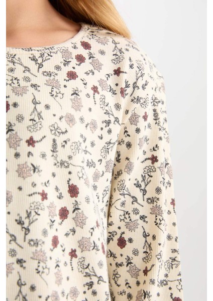 Kız Çocuk Pijama Takımı Çiçekli Uzun Kollu Üst Uzun Alt D6052A824AU