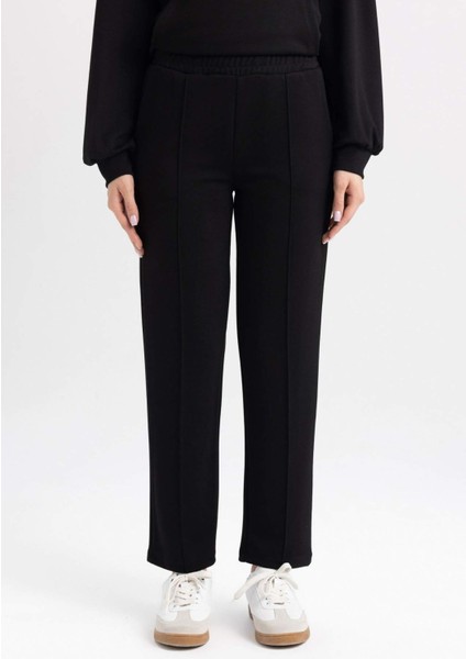 Regular Fit Rahat Kalıp Basic Düz Fitilli Çift Cepli Casual Siyah Pantolon B0044AX24AU