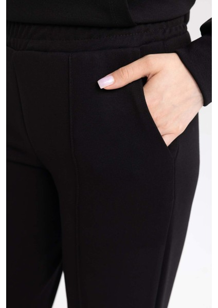 Regular Fit Rahat Kalıp Basic Düz Fitilli Çift Cepli Casual Siyah Pantolon B0044AX24AU