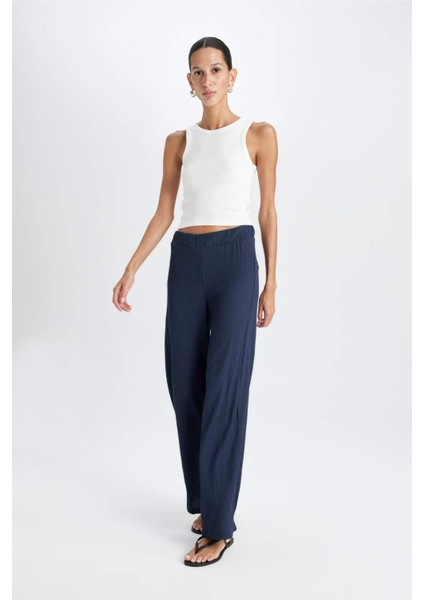 Bürümcük Pantolon Lacivert Wide Leg Geniş Bol Paça Beli Lastikli C0200AX24AU