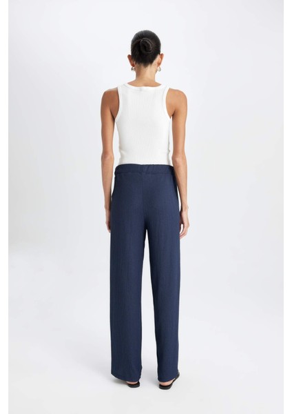 Bürümcük Pantolon Lacivert Wide Leg Geniş Bol Paça Beli Lastikli C0200AX24AU