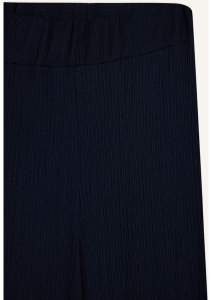 Bürümcük Pantolon Lacivert Wide Leg Geniş Bol Paça Beli Lastikli C0200AX24AU