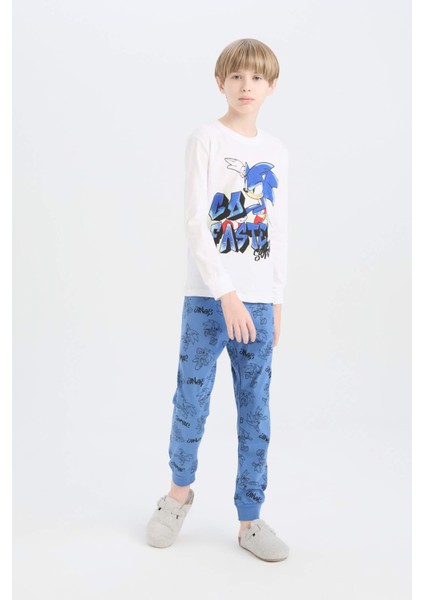 Erkek Çocuk Pijama Takımı Sonic the Hedgehog Uzun Kollu Tişört Uzun Alt D5513A824WN