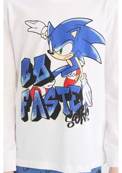 Erkek Çocuk Pijama Takımı Sonic the Hedgehog Uzun Kollu Tişört Uzun Alt D5513A824WN