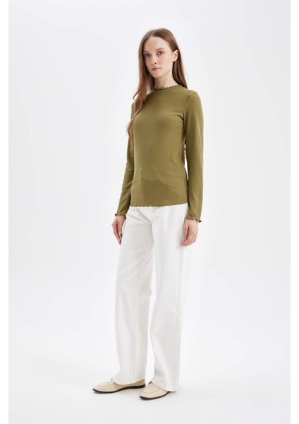 Yarım Balıkçı Yaka Fitilli Kaşkorse Basic Düz Uzun Kollu Tişört