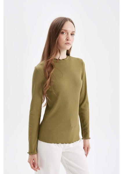 Yarım Balıkçı Yaka Fitilli Kaşkorse Basic Düz Uzun Kollu Tişört