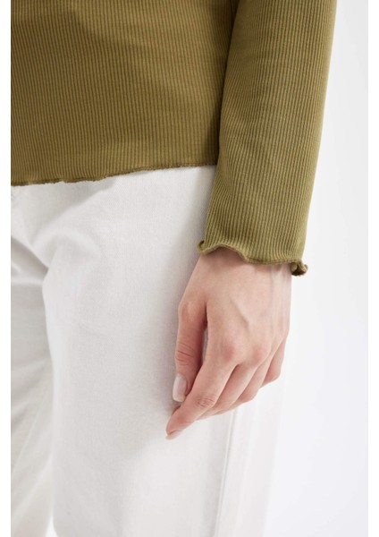 Yarım Balıkçı Yaka Fitilli Kaşkorse Basic Düz Uzun Kollu Tişört