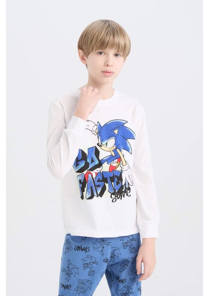 Erkek Çocuk Pijama Takımı Sonic the Hedgehog Uzun Kollu Tişört Uzun Alt D5513A824WN