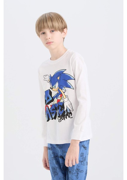 Erkek Çocuk Pijama Takımı Sonic the Hedgehog Uzun Kollu Tişört Uzun Alt D5513A824WN