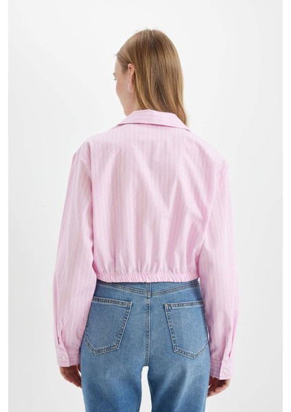 Oversize Geniş Kalıp Çizgili Etek Ucu Lastikli Poplin Uzun Kollu Gömlek D4007AX24AU