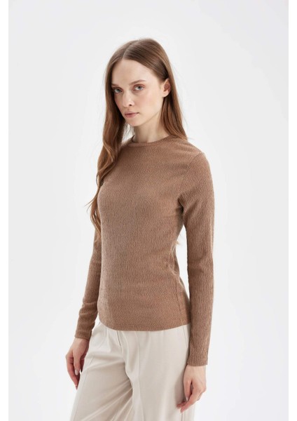 Bisiklet Yaka Bürümcük Basic Düz Uzun Kollu Tişört D5020AX24AU