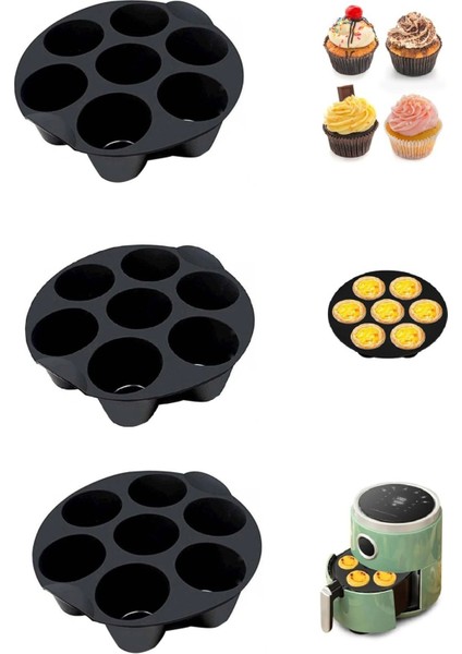3'lü Airfryer Silikon 7 Gözlü Hava Firitözü Muffin Çörek Kek Kalıbı Yanmaz Yapışmaz fiyatları