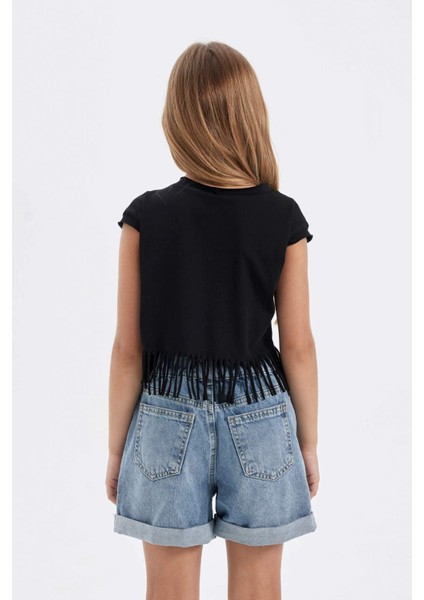 Kız Çocuk Bisiklet Yaka Crop Kısa Kollu Tişört D6096A824SP