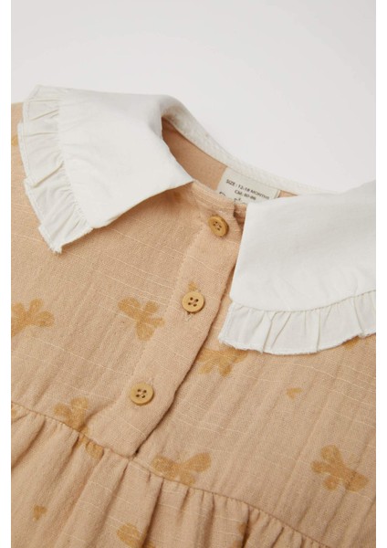 Kız Bebek Yenidoğan 2'li Takım Kelebek Desenli Müslin Çıtçıtlı Uzun Kollu Tulum Külotlu Çorap D6119A524HS