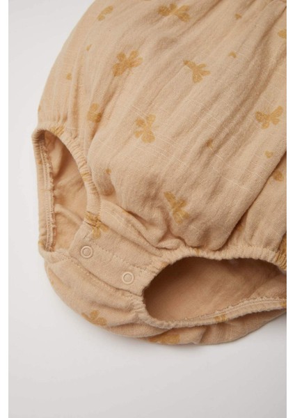 Kız Bebek Yenidoğan 2'li Takım Kelebek Desenli Müslin Çıtçıtlı Uzun Kollu Tulum Külotlu Çorap D6119A524HS