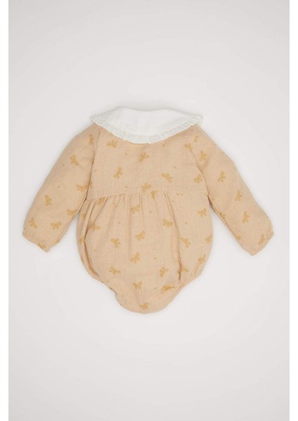 Kız Bebek Yenidoğan 2'li Takım Kelebek Desenli Müslin Çıtçıtlı Uzun Kollu Tulum Külotlu Çorap D6119A524HS