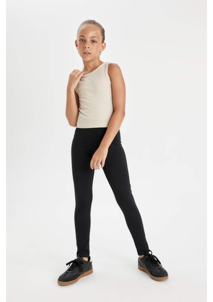 Kız Çocuk Standart Boy Siyah Basic Düz Tayt D4068A824WN