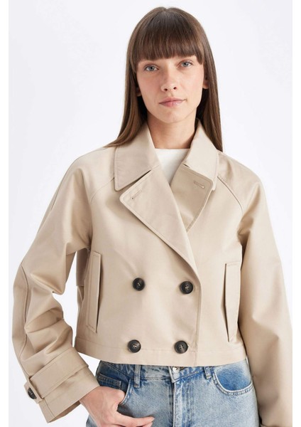 Smokin Yaka Düğmeli Pamuklu Kısa Trençkot D5949AX24AU