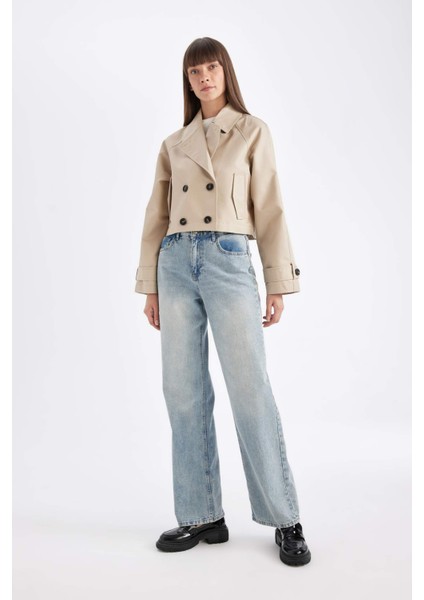 Smokin Yaka Düğmeli Pamuklu Kısa Trençkot D5949AX24AU