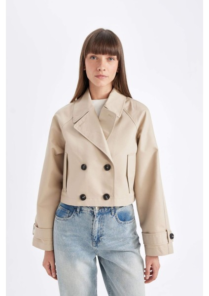 Smokin Yaka Düğmeli Pamuklu Kısa Trençkot D5949AX24AU