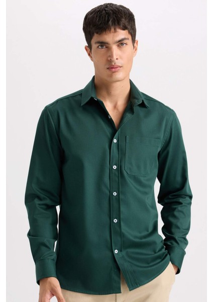 Regular Fit Polo Yaka Gabardin Uzun Kollu Gömlek D4934AX24AU