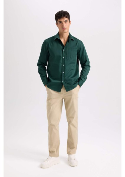 Regular Fit Polo Yaka Gabardin Uzun Kollu Gömlek D4934AX24AU