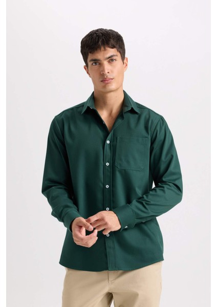 Regular Fit Polo Yaka Gabardin Uzun Kollu Gömlek D4934AX24AU