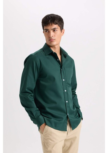 Regular Fit Polo Yaka Gabardin Uzun Kollu Gömlek D4934AX24AU
