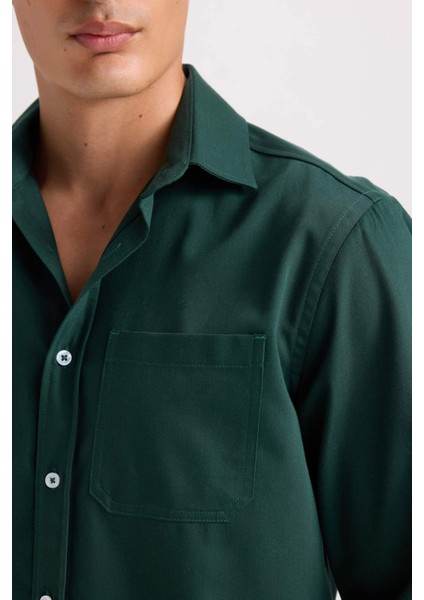 Regular Fit Polo Yaka Gabardin Uzun Kollu Gömlek D4934AX24AU