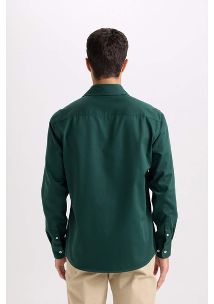 Regular Fit Polo Yaka Gabardin Uzun Kollu Gömlek D4934AX24AU