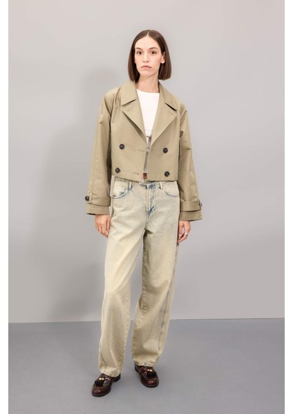 Regular Kalıp Kısa Trençkot Smokin Yaka Düğmeli Pamuklu D5949AX24AU