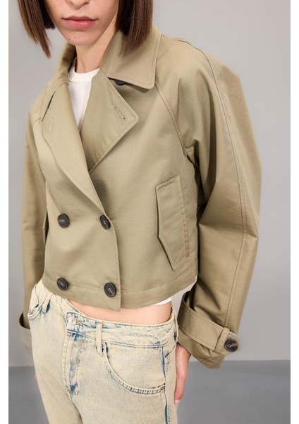 Regular Kalıp Kısa Trençkot Smokin Yaka Düğmeli Pamuklu D5949AX24AU