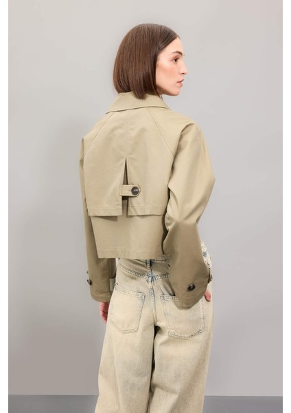 Regular Kalıp Kısa Trençkot Smokin Yaka Düğmeli Pamuklu D5949AX24AU