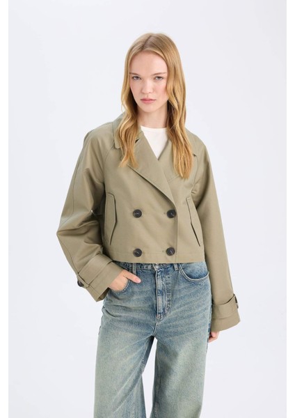 Regular Kalıp Kısa Trençkot Smokin Yaka Düğmeli Pamuklu D5949AX24AU