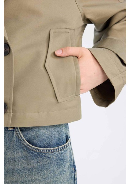 Regular Kalıp Kısa Trençkot Smokin Yaka Düğmeli Pamuklu D5949AX24AU