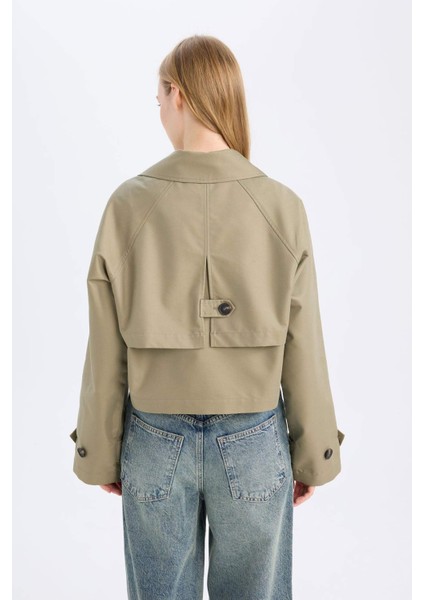 Regular Kalıp Kısa Trençkot Smokin Yaka Düğmeli Pamuklu D5949AX24AU