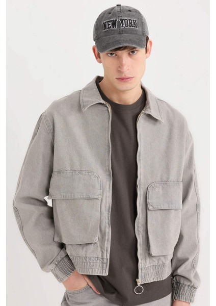 %100 Pamuk Relax Fit Fermuarlı Cepli Denim Ceket C3414AX24AU