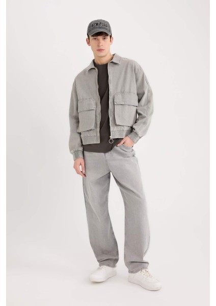 %100 Pamuk Relax Fit Fermuarlı Cepli Denim Ceket C3414AX24AU